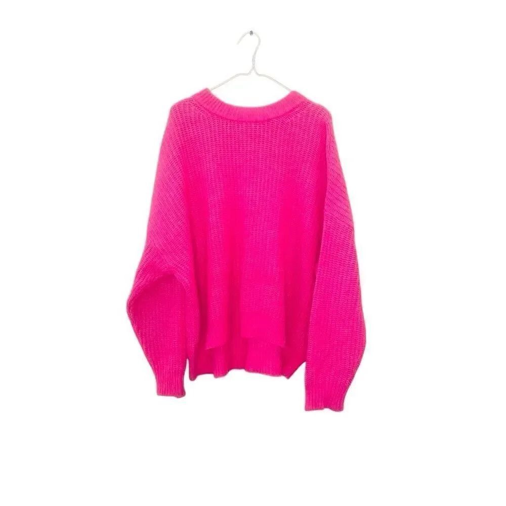 Aerie Ribbed Knit Oversized Balloon Sleeve Wool Blend Pullover Sweater Pink XL